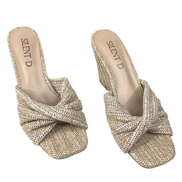 Silent D X Anthropologie Katie Raffia Tan Leather Wedge Sandals Size 37 US 6.5 - Picture 5 of 11